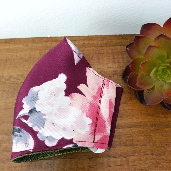 5 for $15 * Floral Burgandy Satin Face Mask - Picture 3 of 6